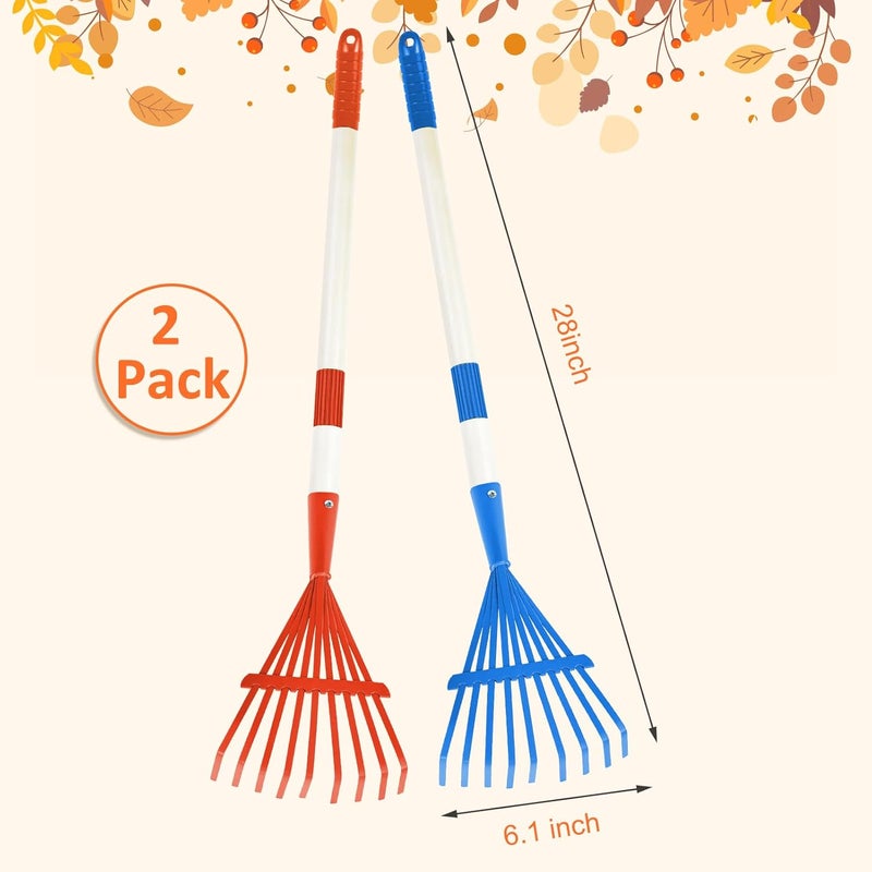 Fantang 2PCS Kids Rakes for Leaves, 28" Child Size Garden Yard Rake Childrens Lawn Rake Toddler Leaf Rakes Blue Red Metal Head with Detachable Hardwood Handle Great Gardening Tools for Boy Girl - Image 2